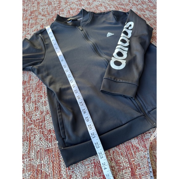 Adidas Black Full Zip Track Jacket Womens Size L Logo Sleeve Athletic - Picture 3 of 7